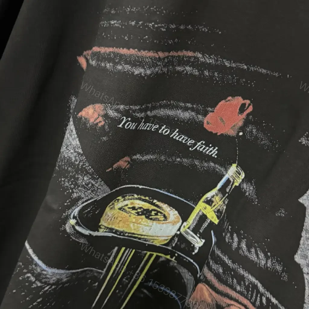 View 5 of black cotton oversized tee with graphic print, designer-inspired luxury casual