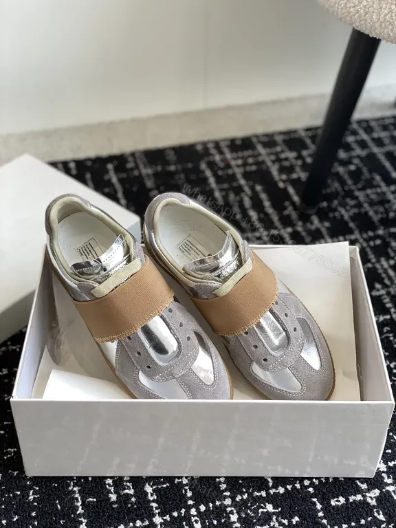 View 9 of Silver Grey Suede Sneakers with Brown Strap – Margiela-inspired, Metallic Accent