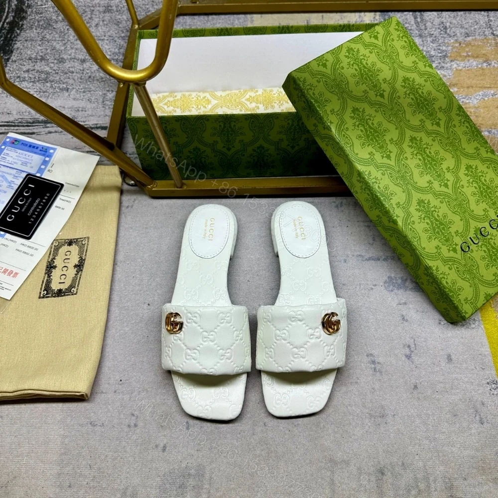 View 2 of GUCCI WOMEN SLIDE SANDAL WITH DOUBLE G IVORY 816330 AAEA2 9540
