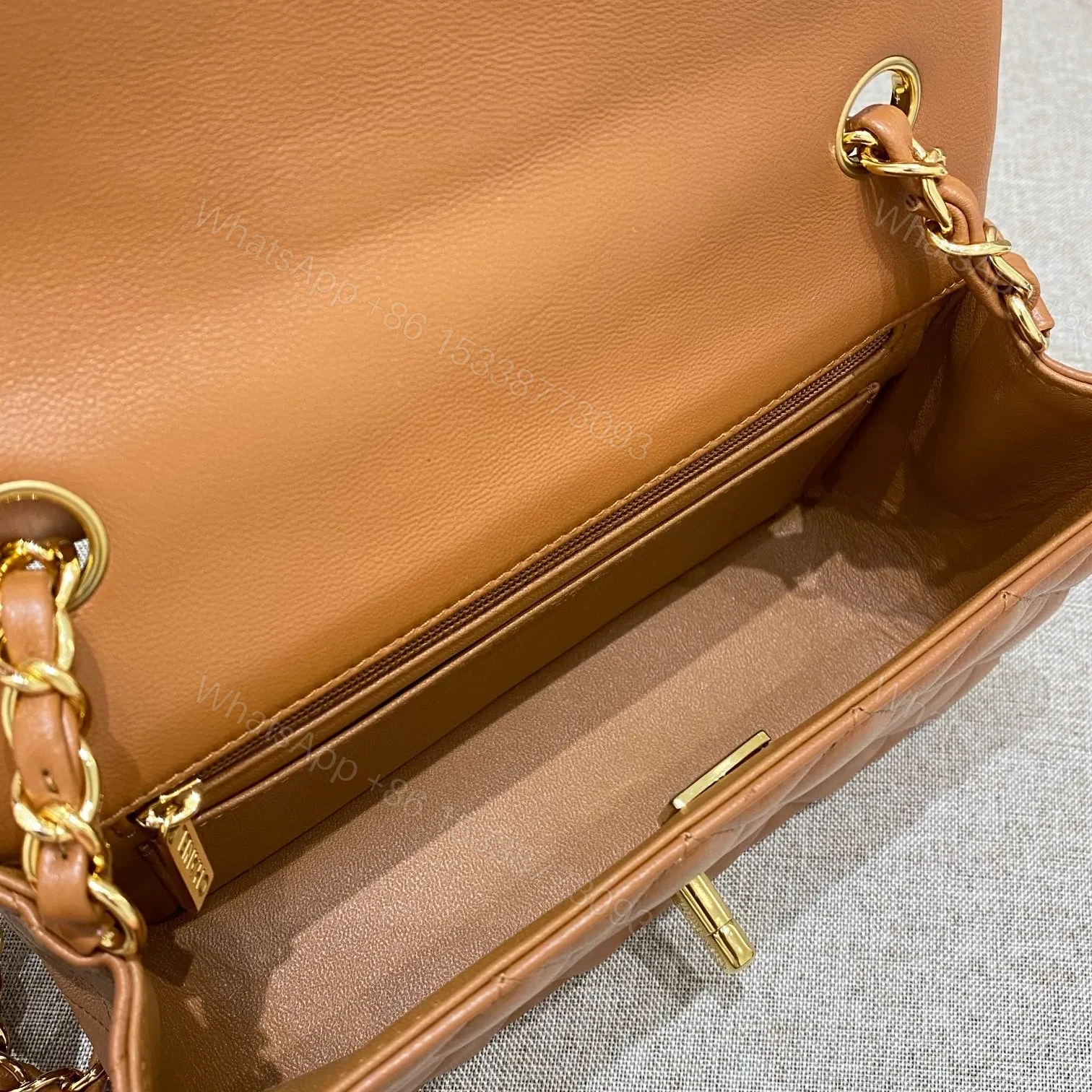 View 4 of CHANEL FLAP BAG 20CM CARAMEL LAMBSKIN GOLD HARDWARE