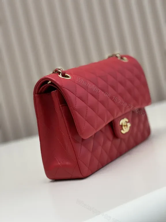 View 8 of Red Quilted Luxe Shoulder Bag with Gold Hardware