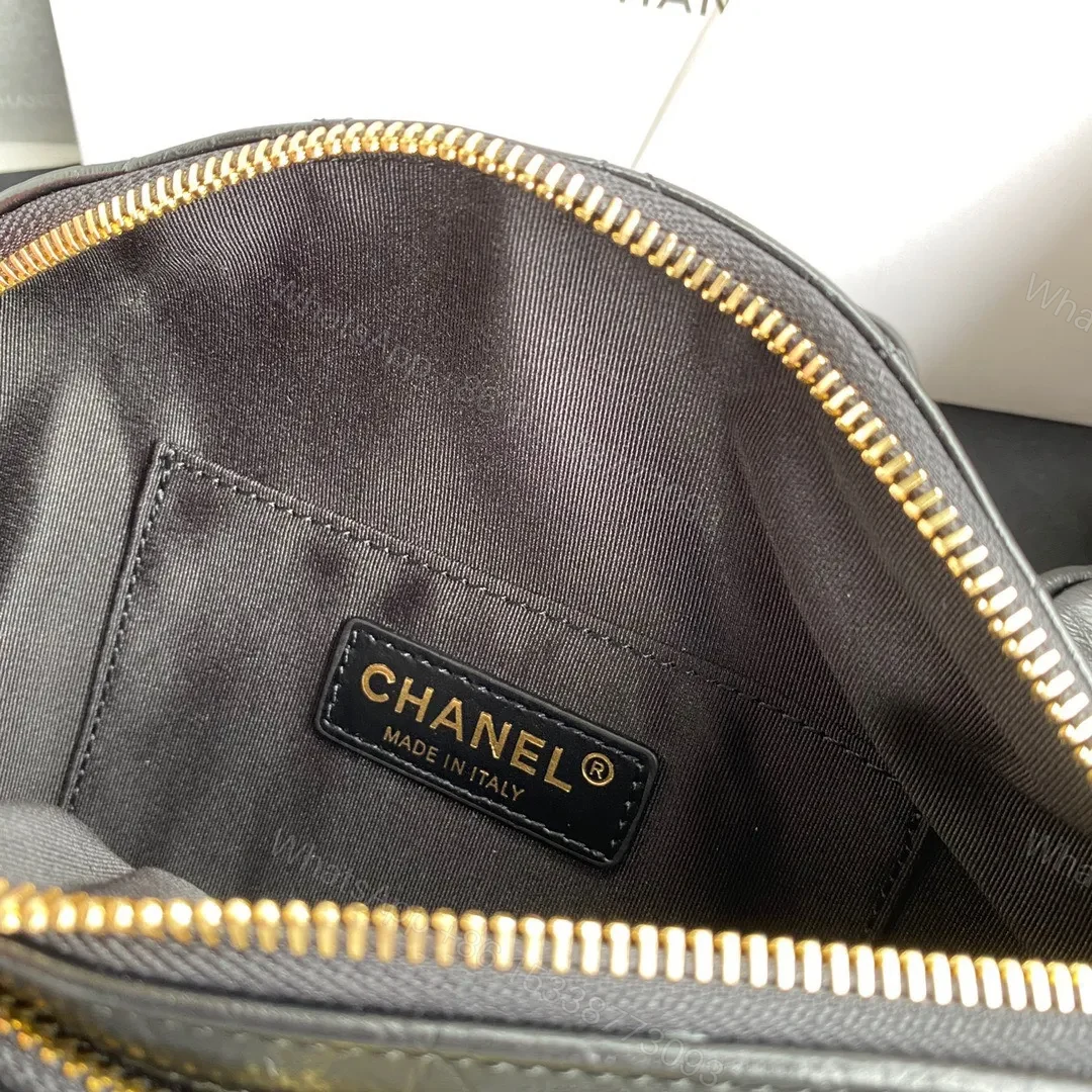 View 7 of Chanel Bumbag Black Wrinkled Leather Lock Gold Handbags 34x15x6cm
