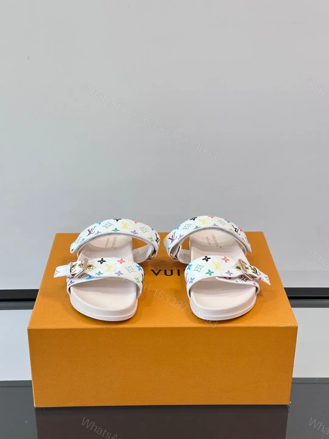View 2 of LV Men White Patterned Leather Sandals