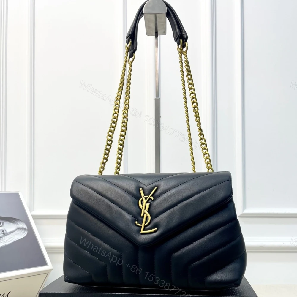 View 2 of Saint Laurent Loulou Medium Chain Bag In Matelassé Y Black Gold 26Cm
