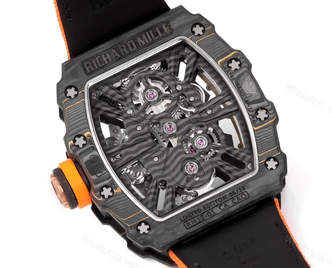 View 8 of Richard Mille RM12-01 Gold Carbon TPT Tourbillon Red Strap Watch RM12-GC-RD