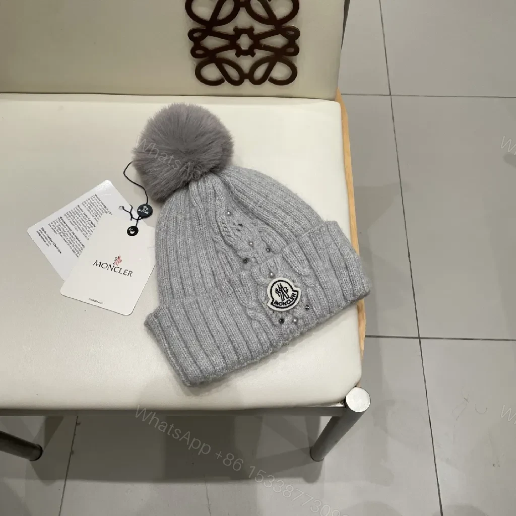 View 3 of Cozy Knit Beanie with Pom Pom—Gray, Acrylic/Wool, Modern Luxe, Plush Warmth, Beanie
