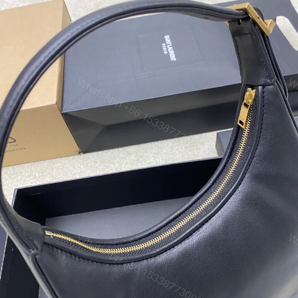 View 5 of Elegant Black Leather Satchel with Gold Logo