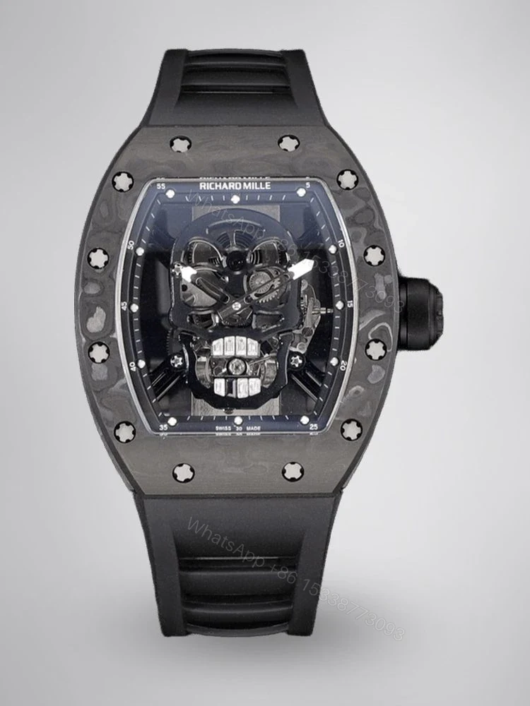Replica Richard Mille RM 052 Black Carbon Fiber Case Skeleton Skull Dial Men’s Luxury Watch — view 1