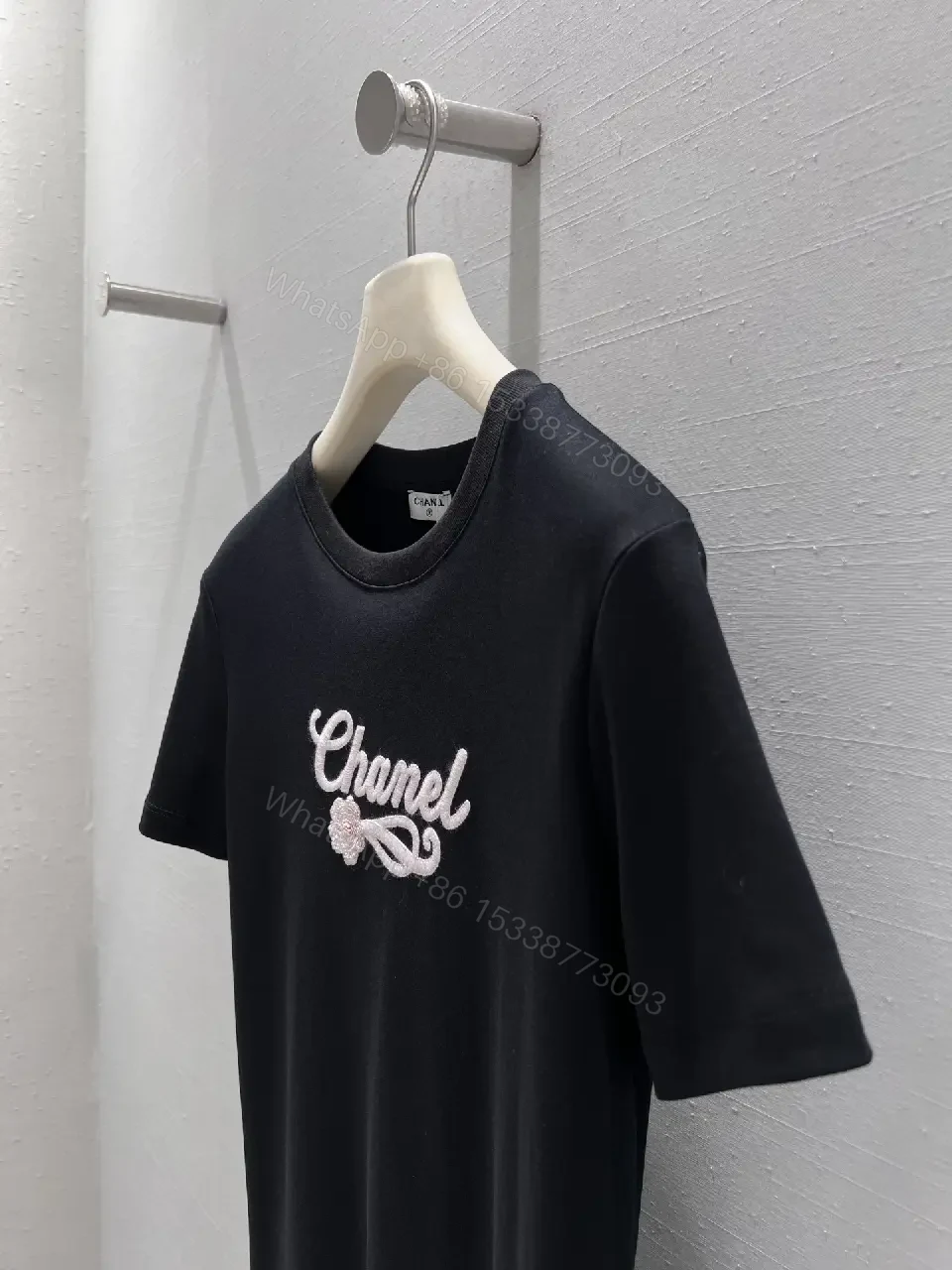 View 7 of Black Cotton Embroidered Logo T-Shirt - Subtle Luxury, Everyday Confidence