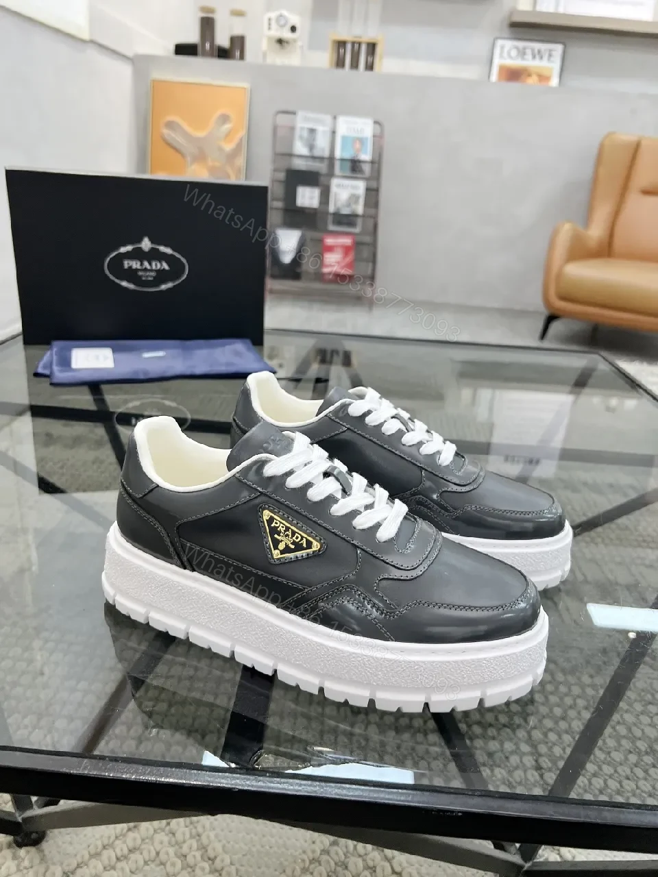 View 9 of Dark Leather Chunky-Sole Sneakers: Modern Luxury, All-Day Comfort