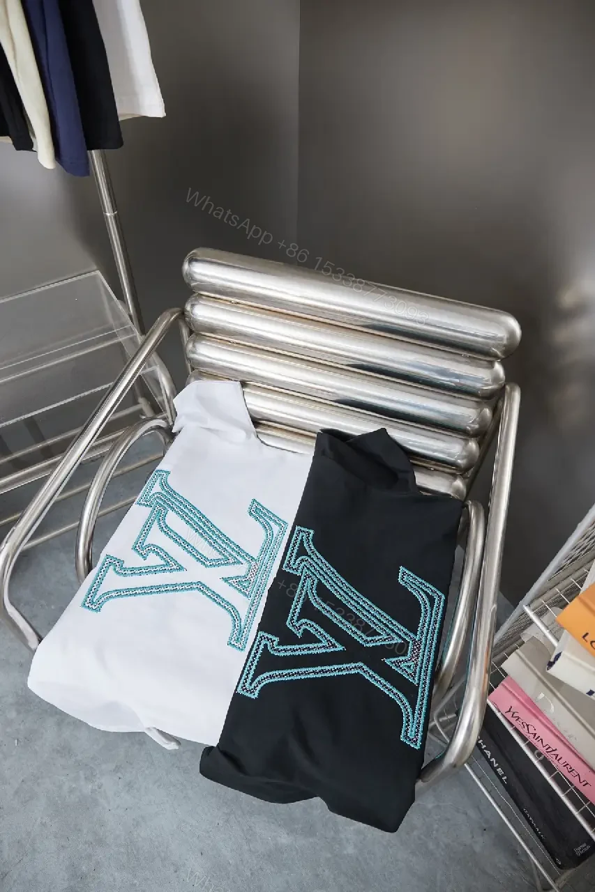 View 9 of Crystal-Trim Logo Cotton Tee - Luxe Streetwear Top