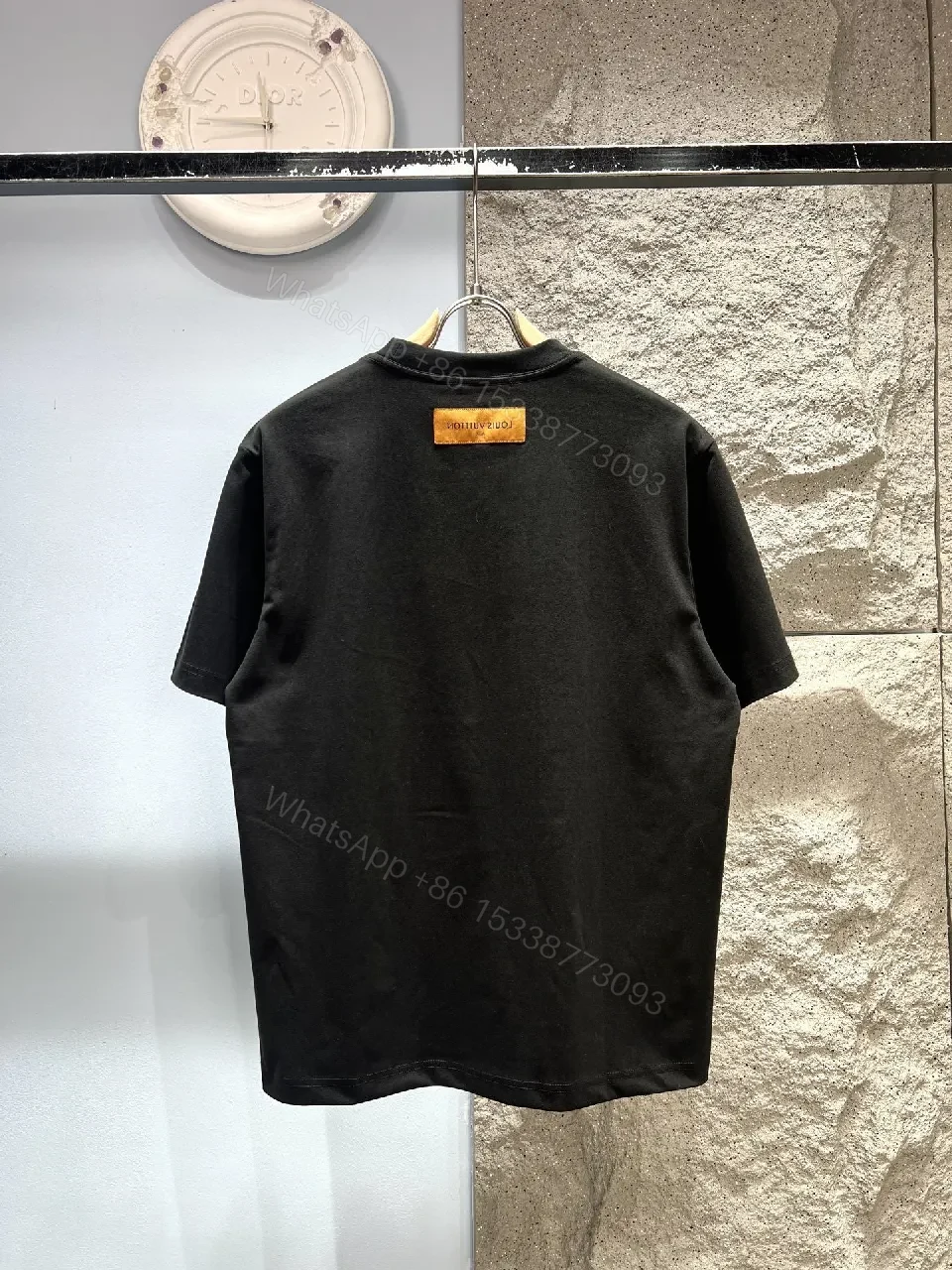 View 10 of Black Cotton Tee with Designer-Inspired Emblem, Modern Fit