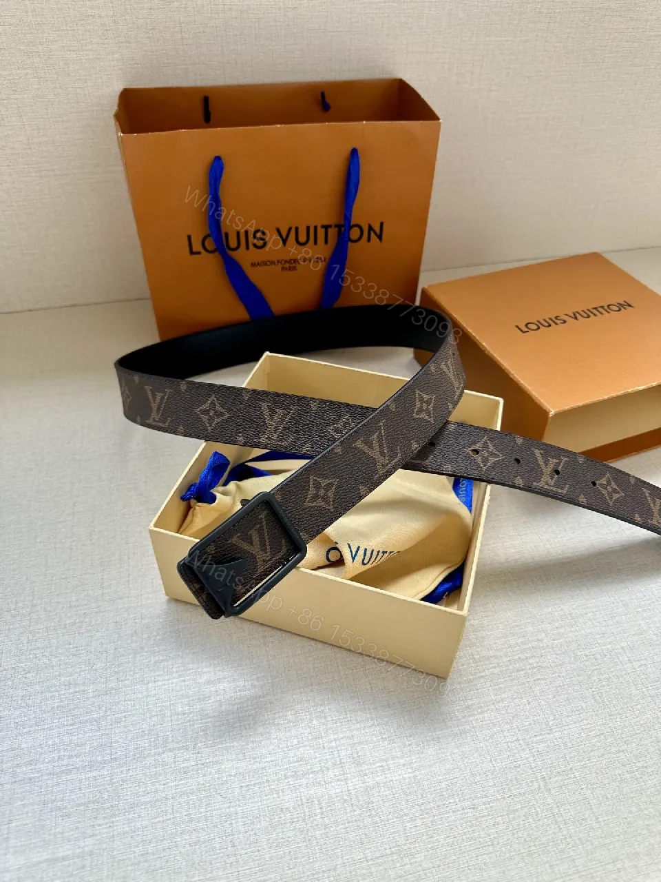 View 3 of Leather Belt Monogram & Gold Buckle: Subtle Luxury Belt