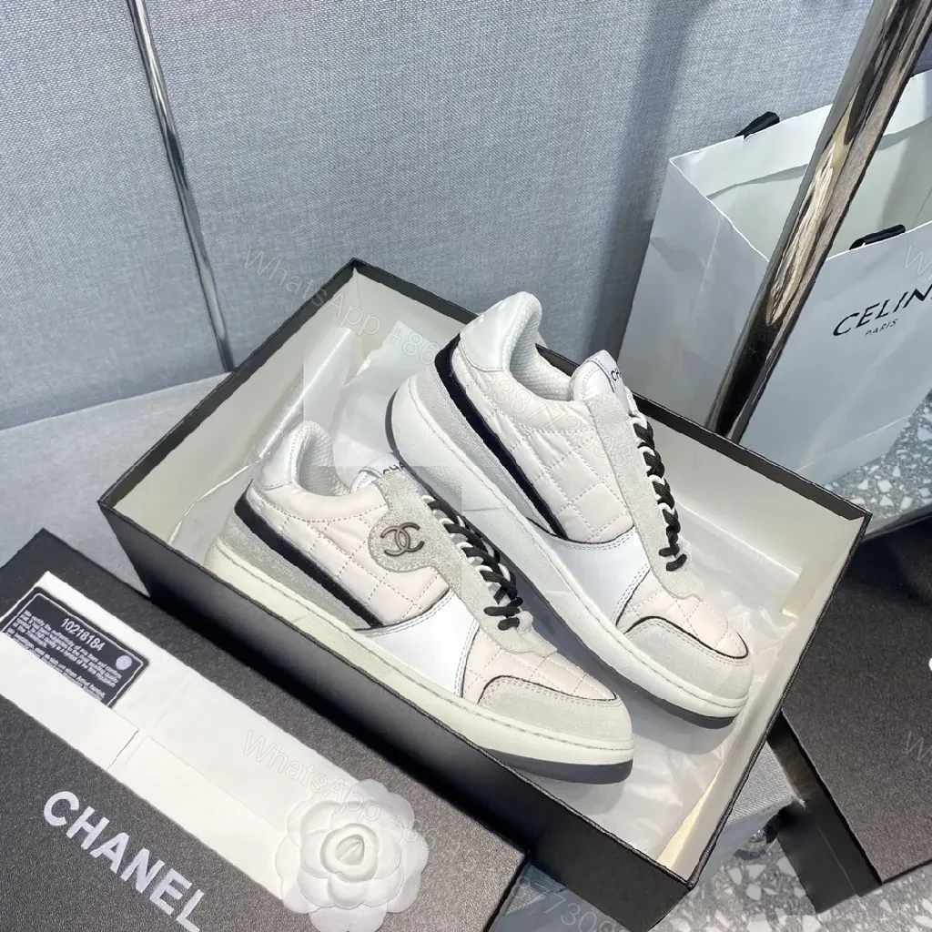 View 4 of White Leather-Trim Sneaker with Quilted Detail, Luxury Casual Sneaker
