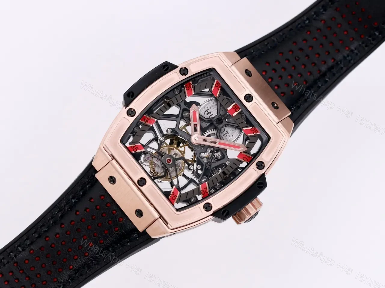 View 8 of Hublot Masterpiece Series 906 Tourbillon Watch Rose Gold/Platinum Black Leather Strap with Red Accents Sapphire Crystal