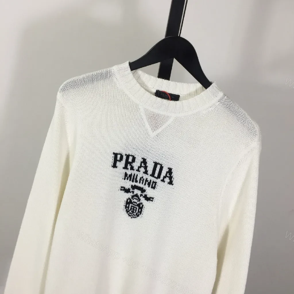 View 4 of White Knit Crew with Premium Logo Detail Knitwear Top
