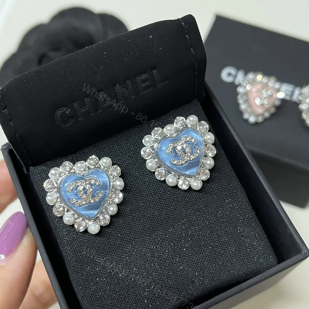 View 3 of CHANEL HEART MOTIF AND CRYSTAL EARRINGS IN BLUE