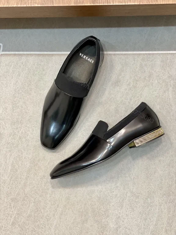 Black Patent Loafers + Greek Key Heel + Luxury Everyday Shoes — view 1