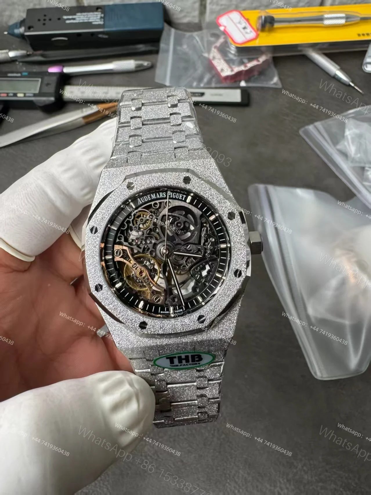 View 5 of Audemars Piguet Super Clone Royal Oak 15407 Frosted Gold Skeleton Dial 41MM