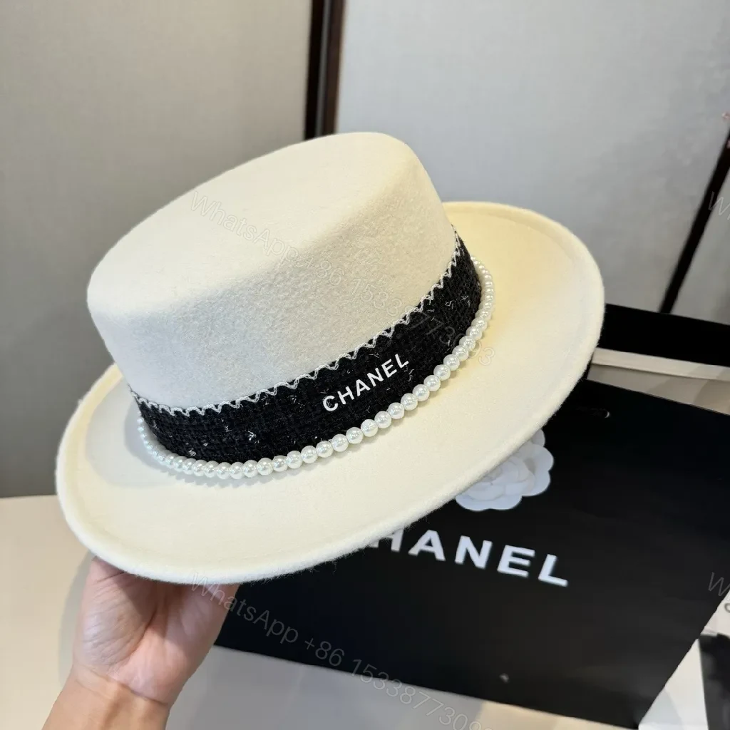 View 6 of White Wool Fedora with Pearl Detail, Couture-Style Fedora, One-Size