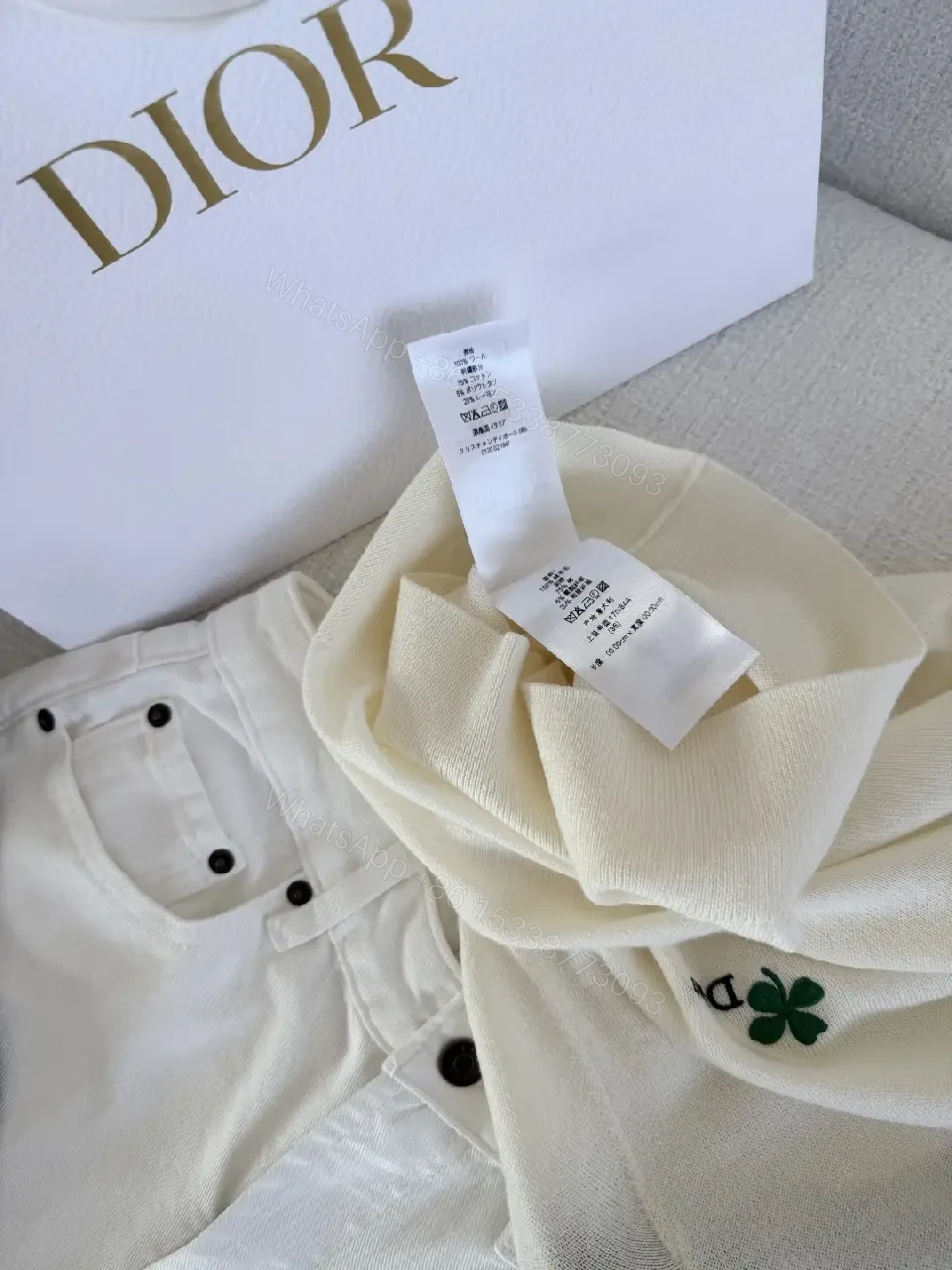 View 9 of Cream Knit Tee Emerald Clover Logo Luxury Comfort Top