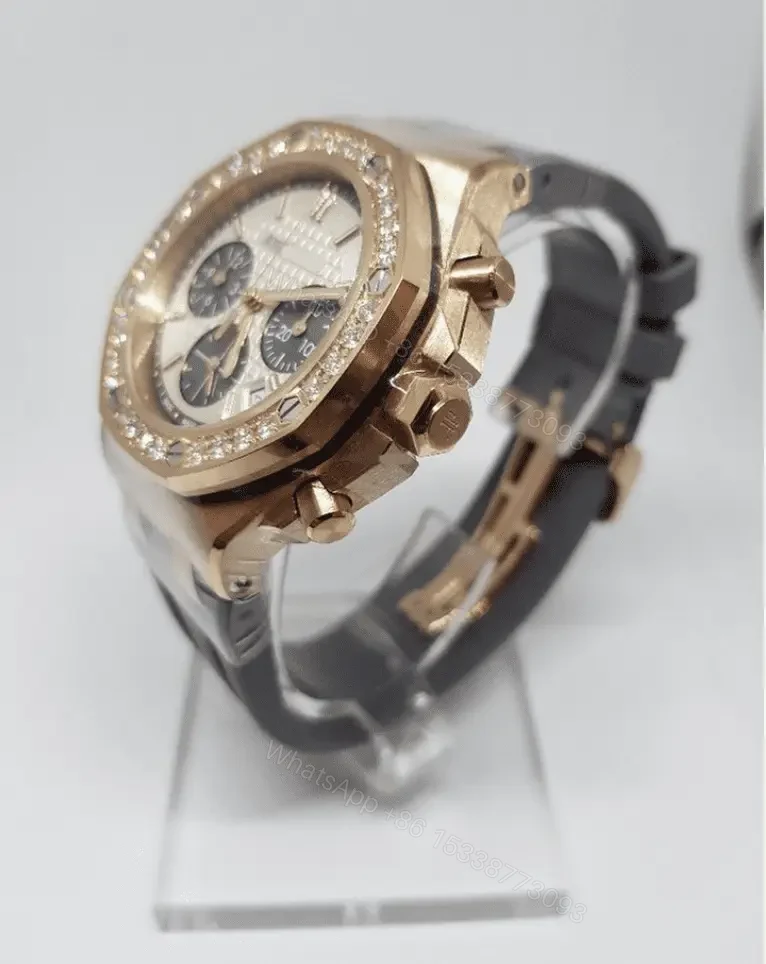 View 5 of Swiss Clone AP Replica Offshore 37mm Rose Gold/Diamond Rubber Band