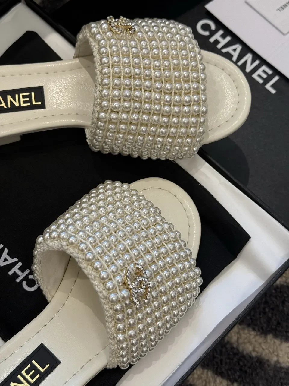 View 8 of Pearl-Embellished Slide Sandals: Luxe Resort Comfort