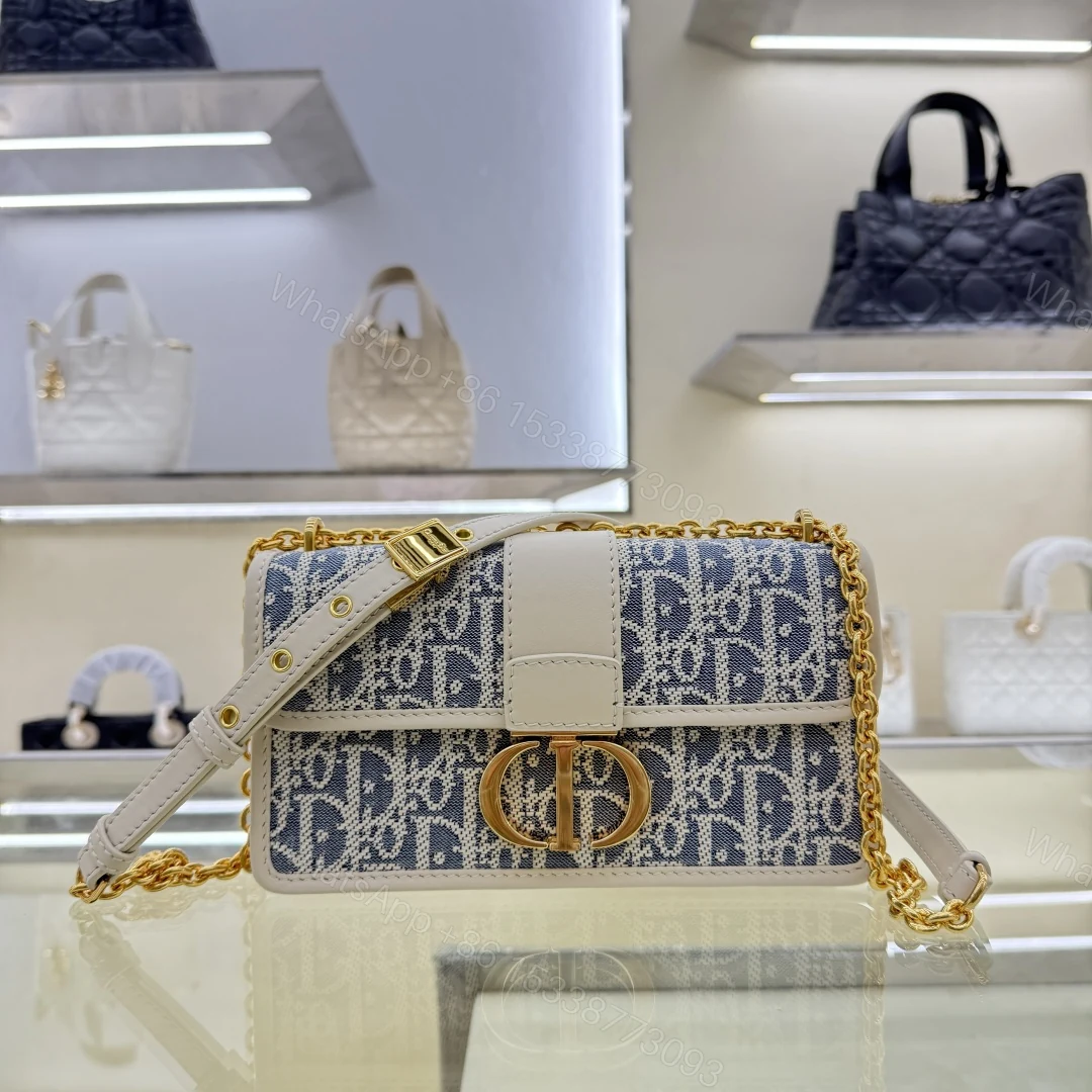 Dior高仿CD白皮拼織布包 女士鏈條斜背包 清新色系新品 — view 1