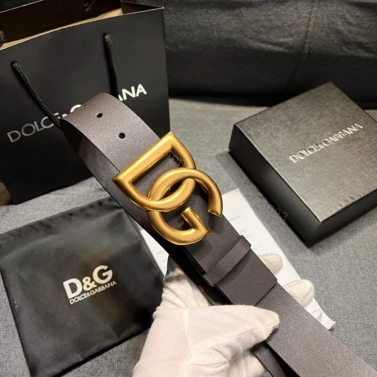 View 8 of Dolce & Gabbana Leather Belt: Gold-DG Buckle Luxury Belt