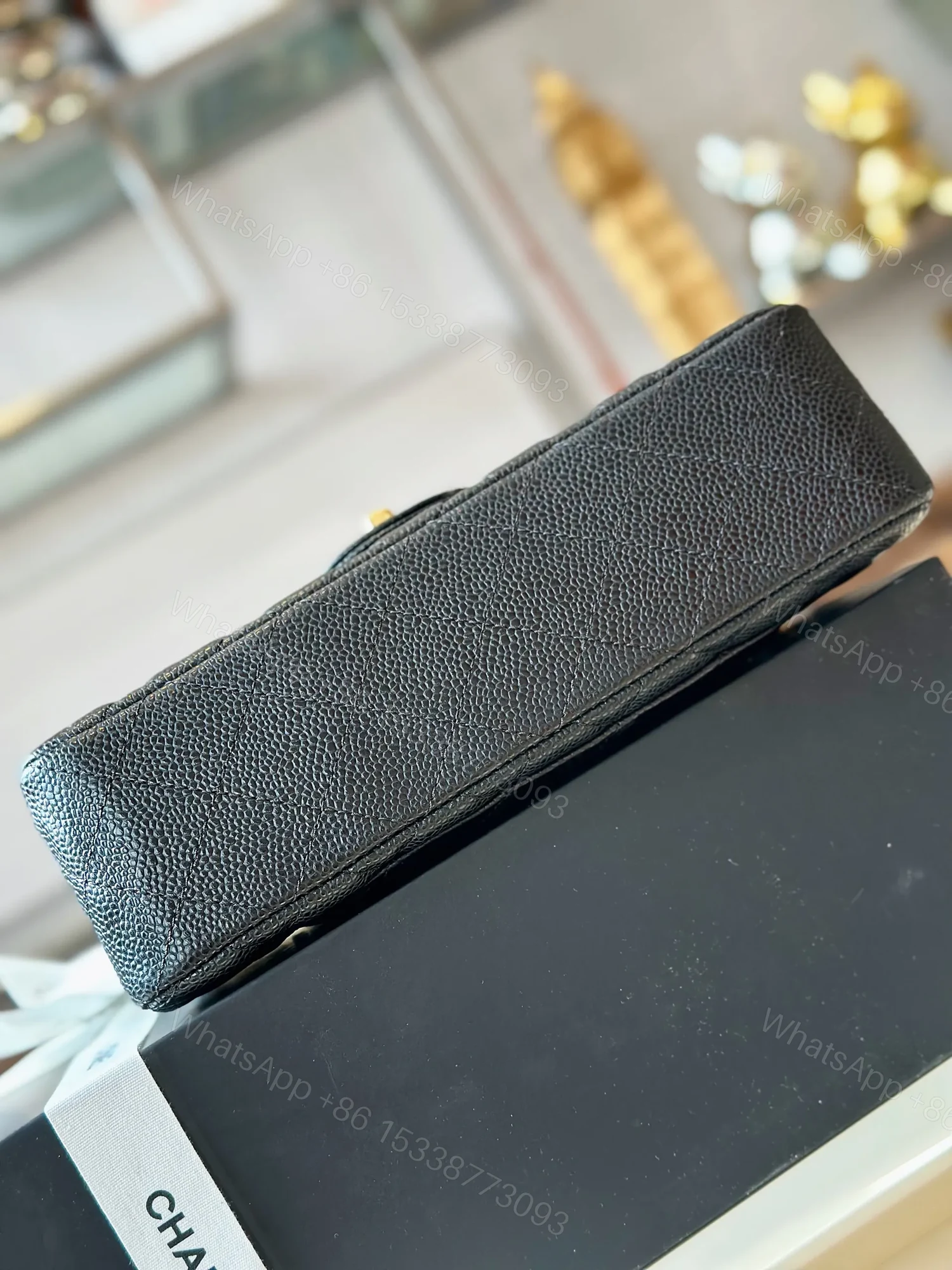 View 6 of Chanel Classic Handbags With Lock Gold Black Leather 23cm