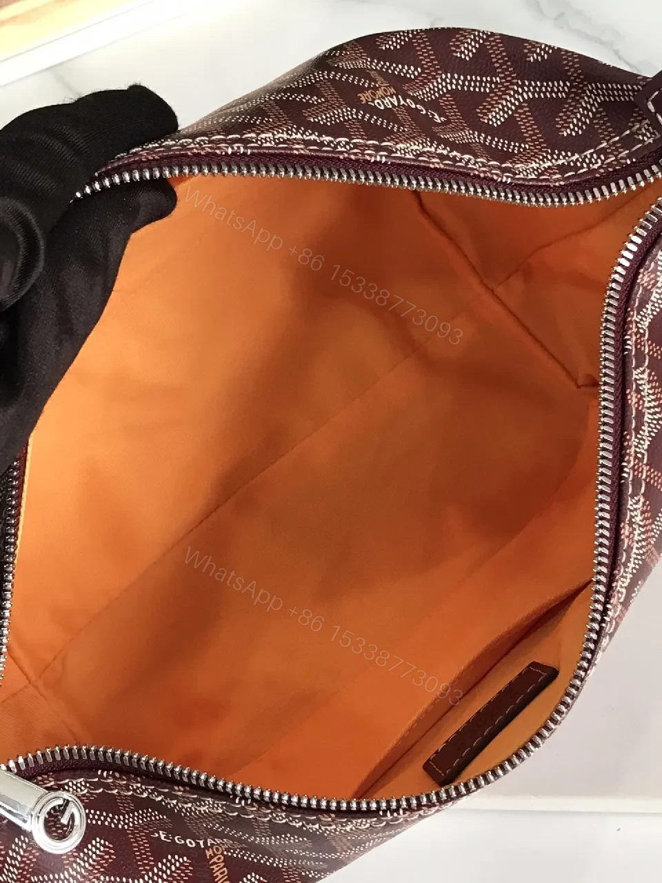 View 3 of Textured Leather Monogram Shoulder Bag, Chic Crossbody Style