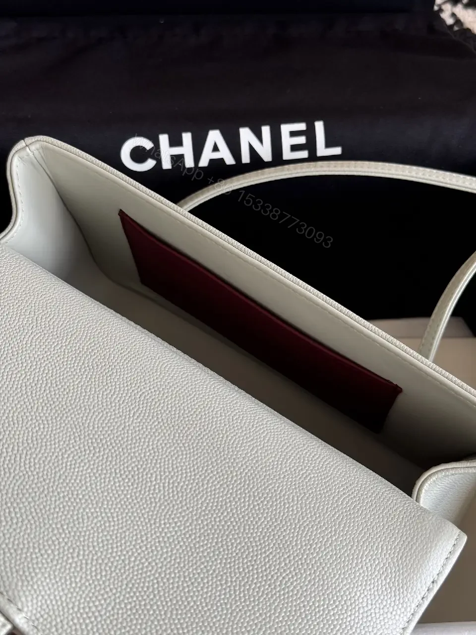 View 5 of Light Gray Pebbled Leather Structured Handbag with Gold Turn-Lock Clasp