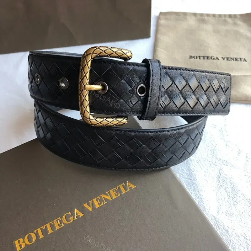 Intrecciato Leather Belt with Brass Buckle — Luxury Everyday — view 1