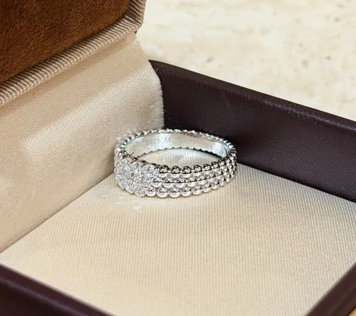 View 5 of Van Cleef & Arpels Perlée 3 Rows Diamond White Gold Ring TJ620