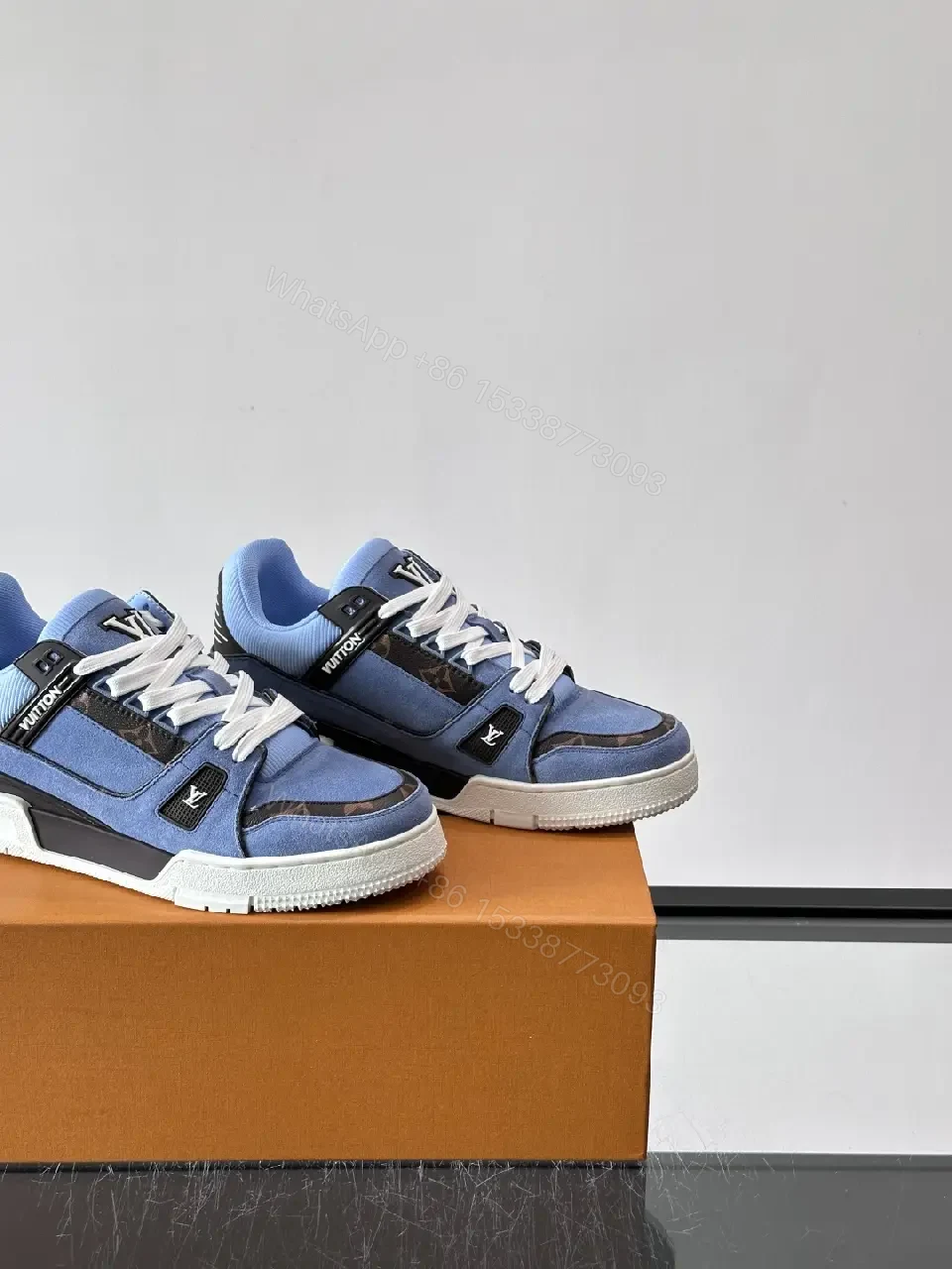 View 5 of Blue Denim Nike-Style Sneakers Luxe-Detail Terrace Shoe