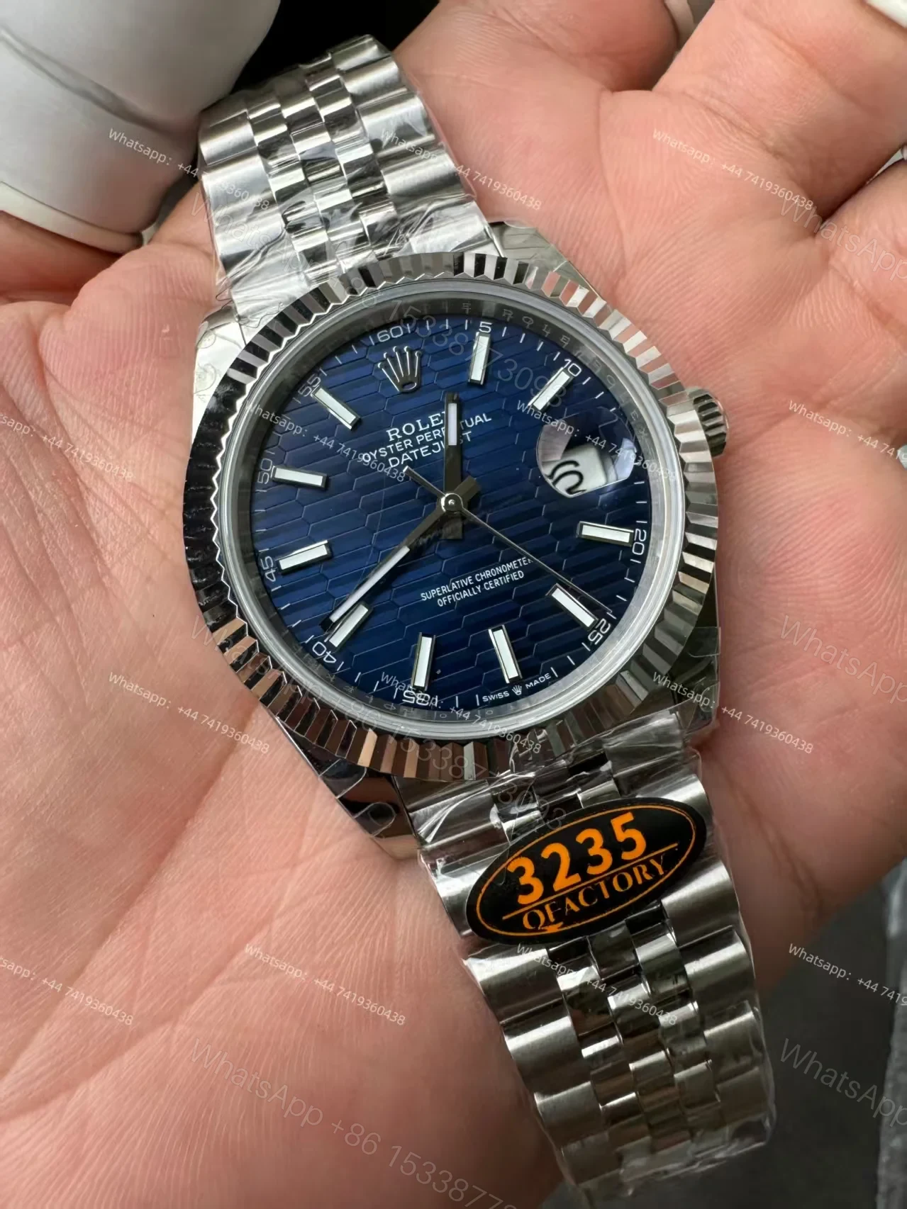View 6 of Rolex Datejust M126334-0032 Water Ripple Blue Dial 1:1 Replica Jubilee 41MM 3235 Movement Super Clone Watch