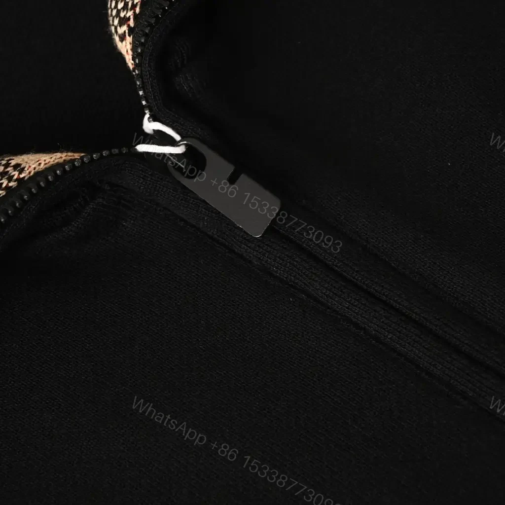 View 8 of Cozy Luxe Half-Zip Sweatshirt with Check Collar, Black, Premium Fleece, Modern