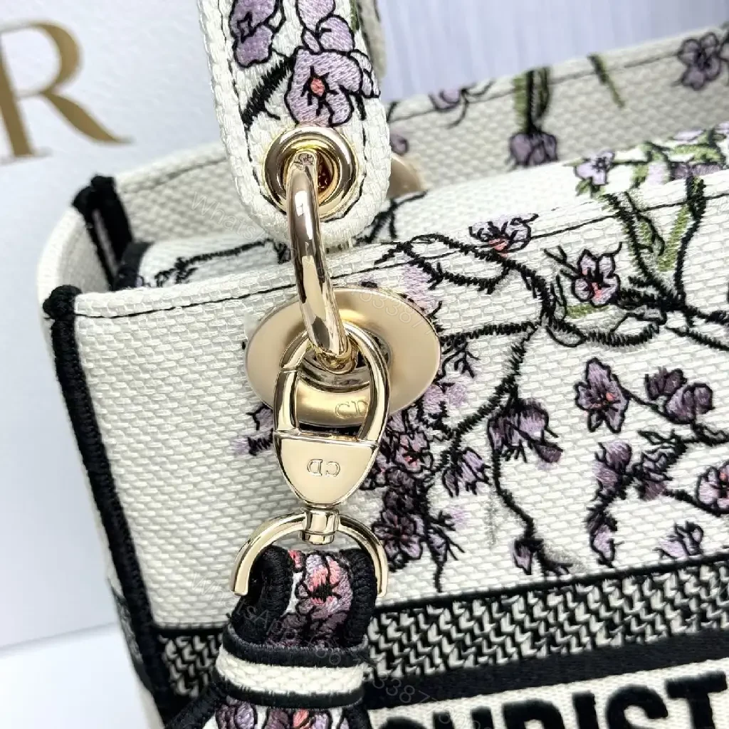 View 9 of Floral Canvas Mini Bag with Dior-Inspired Branding