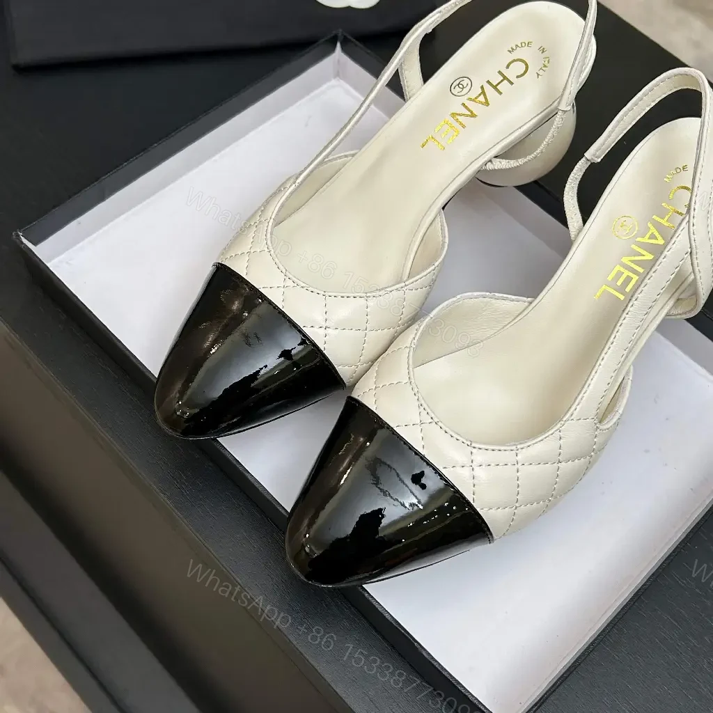 View 7 of Two-Tone Quilted Slingback Heel with Patent Toe Cap