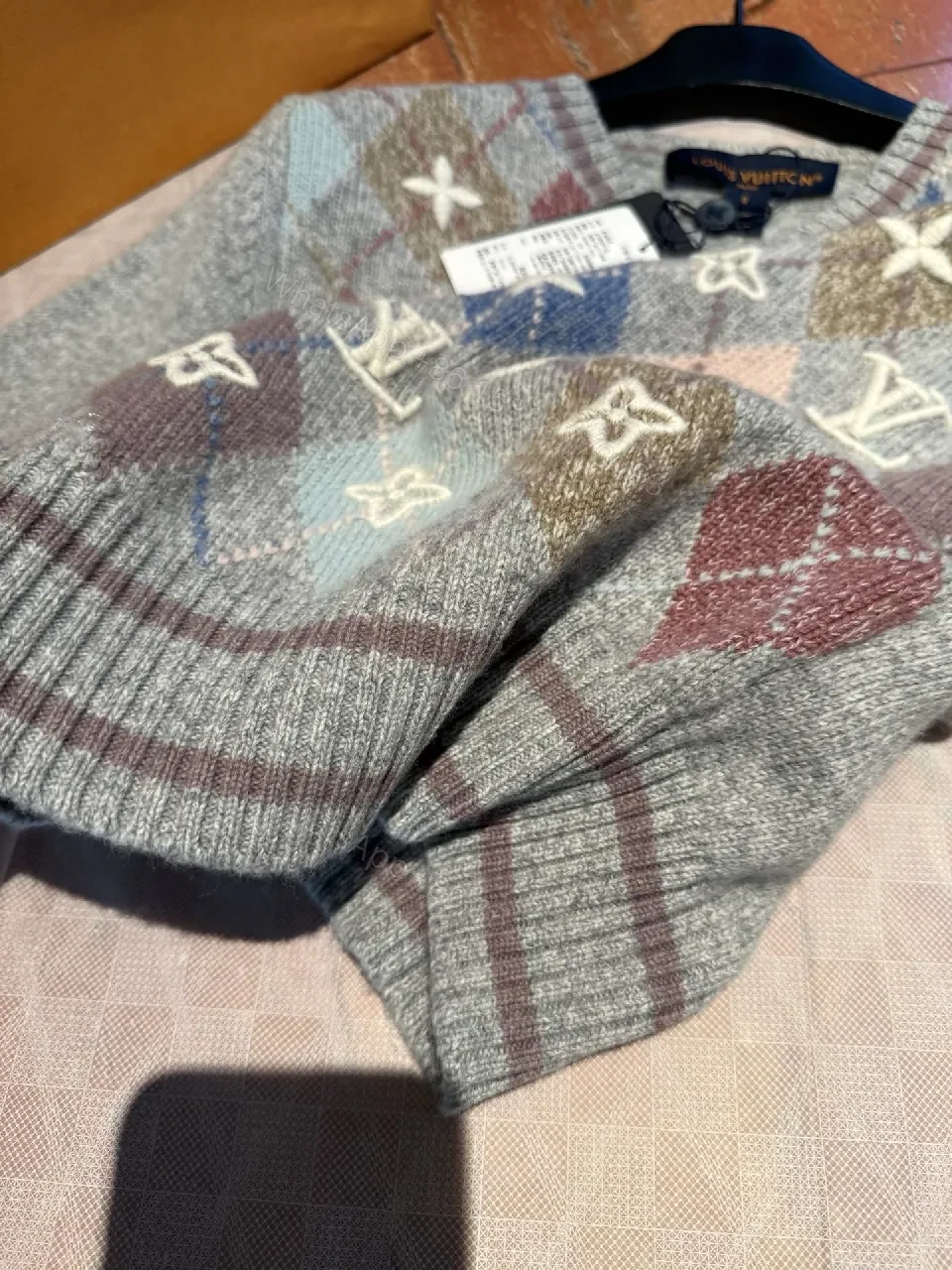 View 9 of Pastel Argyle Knit Sweater with Monogram Detailing