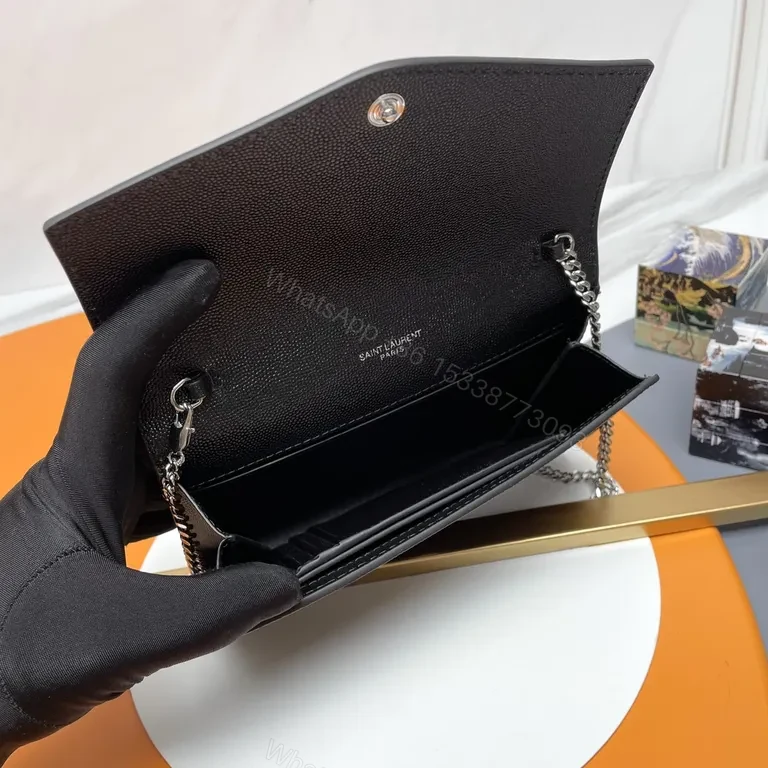View 8 of Structured Black Leather Clutch with Chain Strap â€“ Day to Night