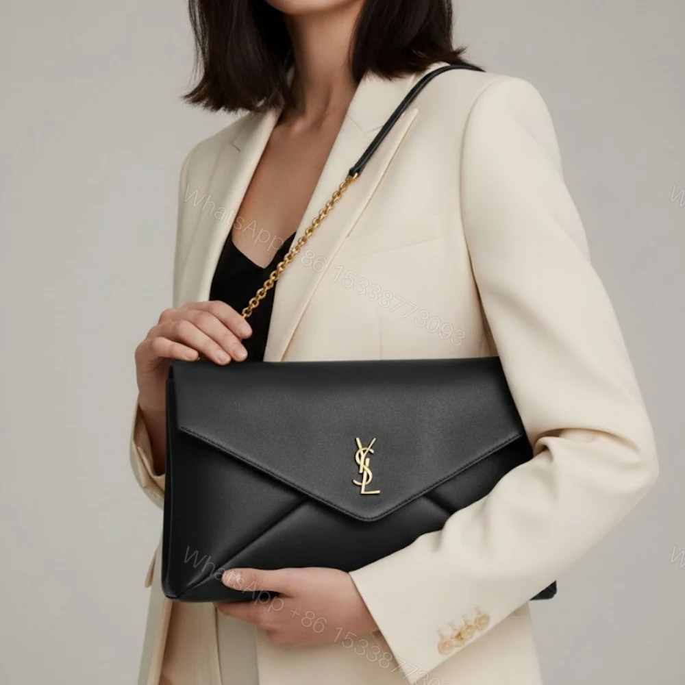 View 10 of Saint Laurent Cassandre XXL Pouch On Chain In Shiny Black 35Cm