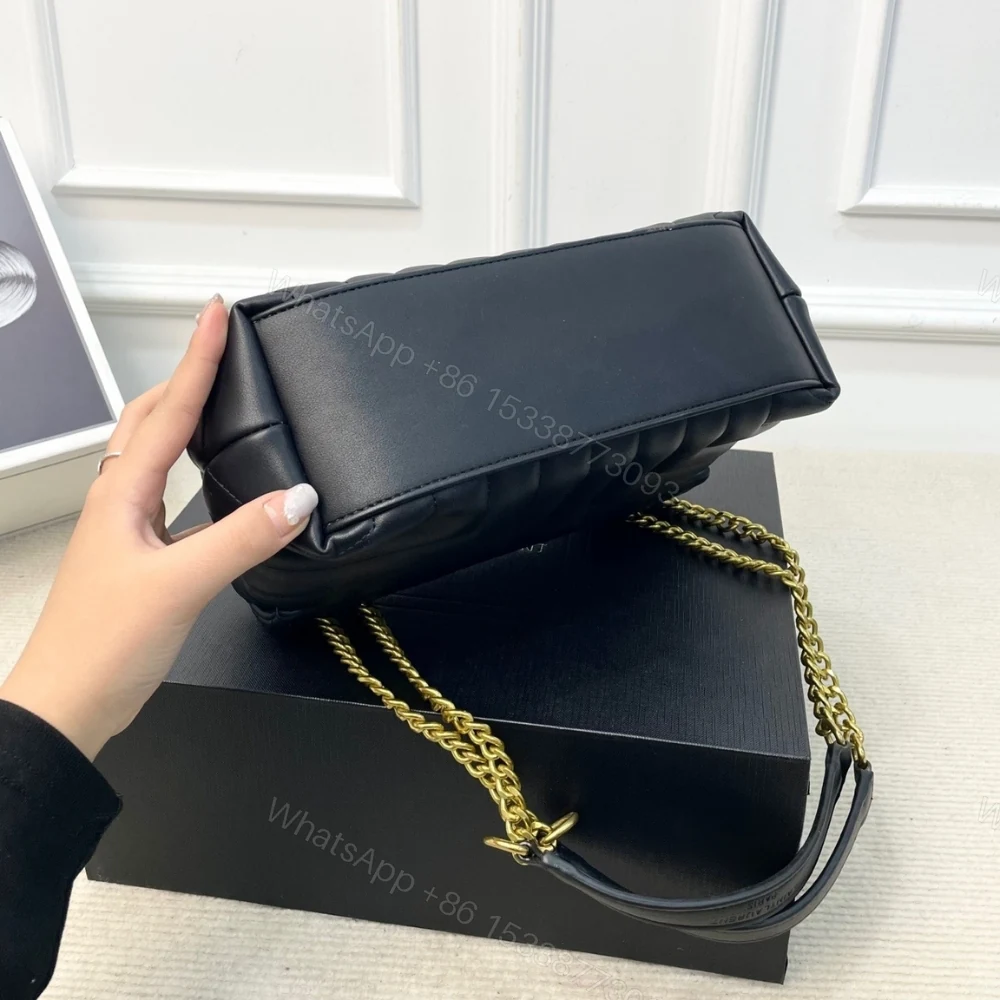 View 8 of Saint Laurent Loulou Medium Chain Bag In Matelassé Y Black Gold 26Cm