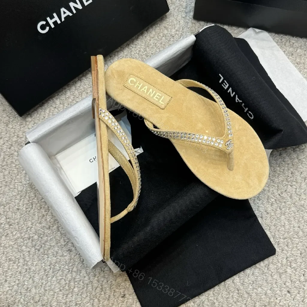 View 5 of Chic Sparkle Sandals: Suede, Rhinestone, Luxury Flip Flops