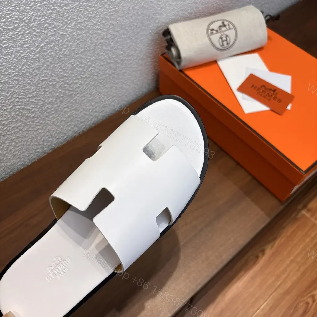 View 6 of White Leather Slide Minimalist Hermes Inspired Open-Toe Sandals