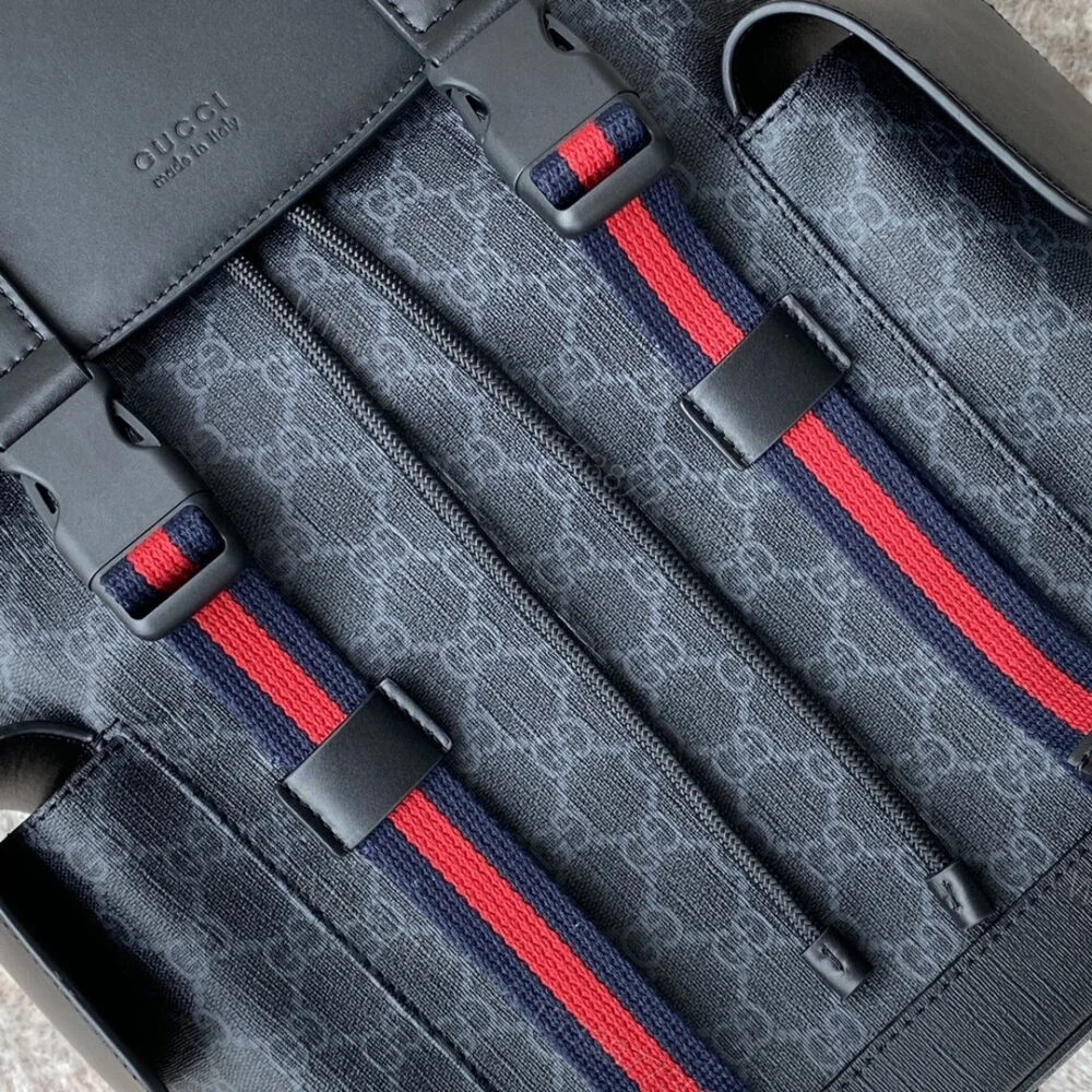 View 6 of Gucci Soft GG Supreme Black Backpack with Blue & Red Web 42cm 495563 K9R8X 1071