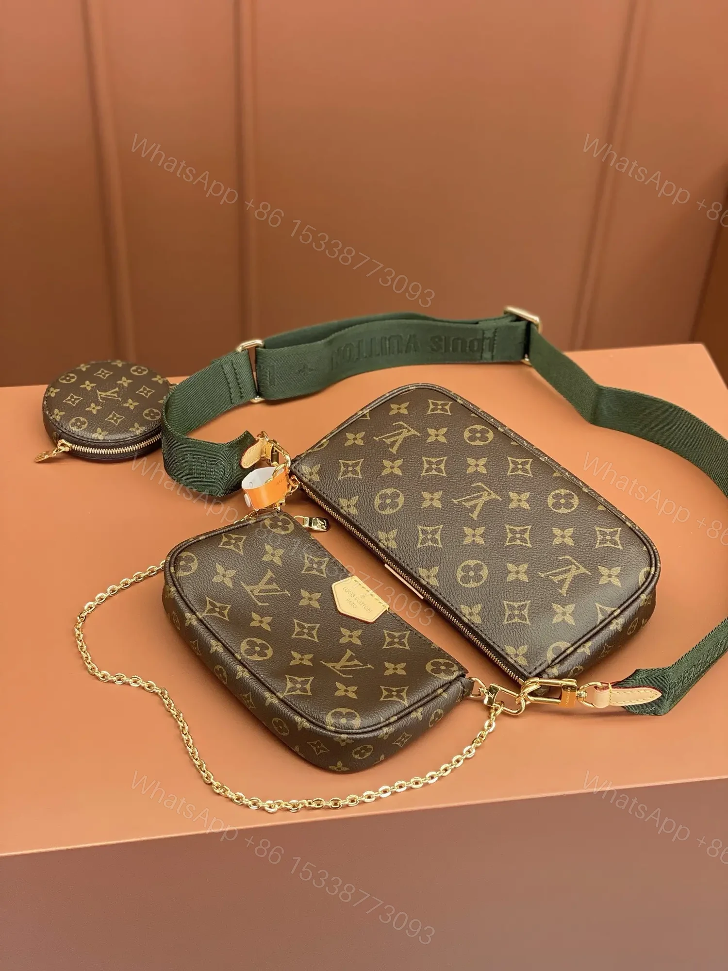 View 2 of Louis Vuitton LV Multi Pochette Handle Fabric Green Handbags Monogram