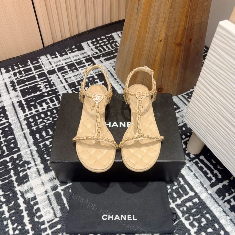 View 2 of 高仿Chanel*25C系列G46111B小羊皮平底涼鞋米黃免檢版