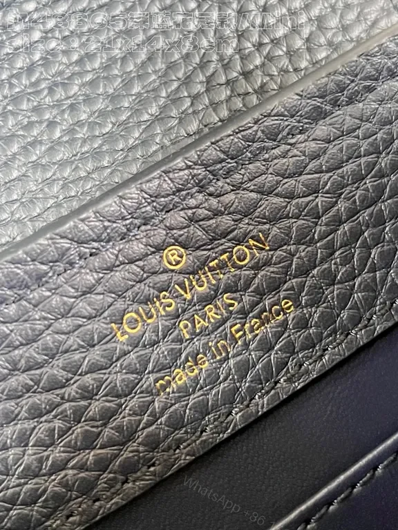 View 5 of Navy Leather Bag with Gold LV Accents