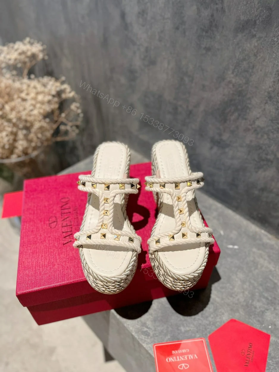 View 4 of VALENTINO ROCKSTUD LAMINATED NAPPA WEDGE SANDAL NATURAL 4W2S0GI5DYM YBS